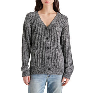NEW Steve Madden Black Two-tone Button-up Rib Cardigan Sweater Size Small